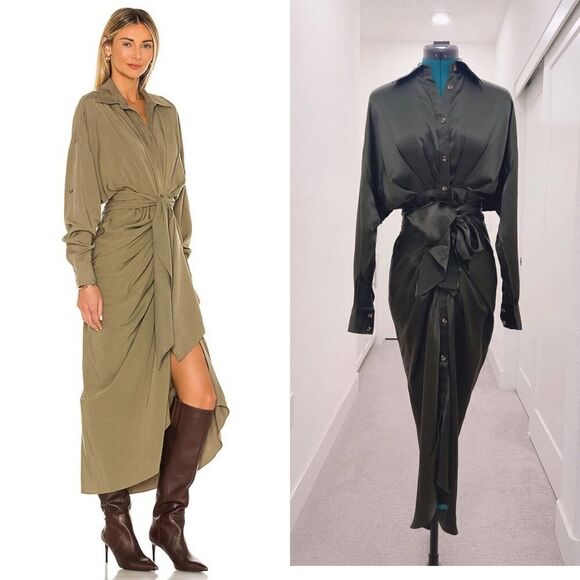 Divine Heritage Silk button up dress green - Picture 4 of 15